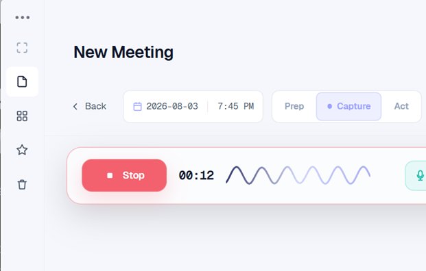Screenshot of the traces meeting capture screen